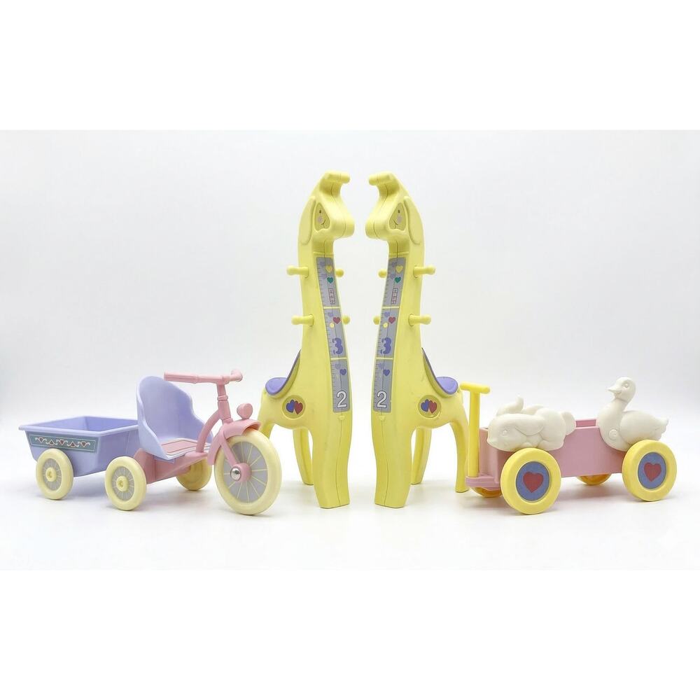 Vintage 1980s Mattel Heart Family Accessory Bundle Rare Giraffe Trike & Wagon